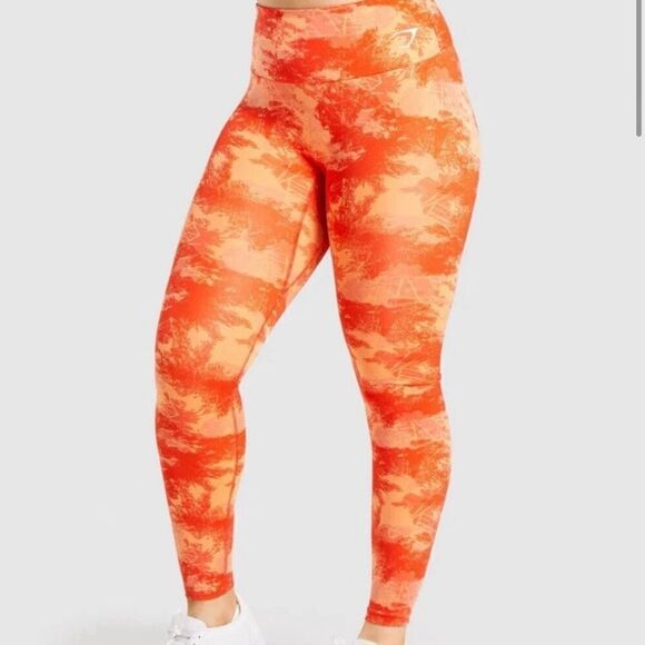 Gymshark Red Orange Tie Dye Splotchy High Rise Athletic Workout Leggings Size S - Picture 1 of 7